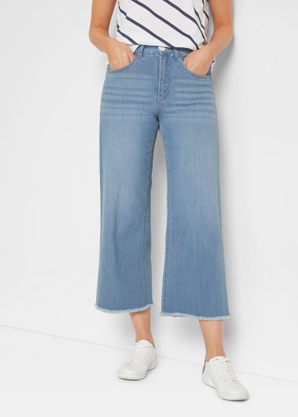Jeansy 7/8 wide fit. Niebieskie jeansy damskie bonprix. Za 92.99 zł.