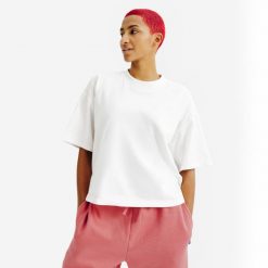 Koszulka damska crop top Elementals. Białe bluzki sportowe damskie Decathlon, xl, bez wzorów, z bawełny, bez ramiączek. Za 49.99 zł.