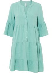 Sukienka tunikowa muślinowa. Białe sukienki damskie bonprix, bez wzorów, bez kołnierzyka, bez ramiączek. Za 149.99 zł.