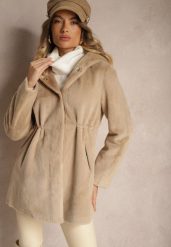 Beżowa Futrzana Kurtka Parka z Kapturem Evelinne. Brązowe kurtki damskie Renee, l, bez wzorów, z futra. Za 359.99 zł.
