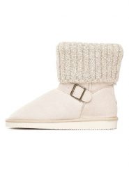 ISLAND BOOT Botki zimowe "Kourtney" w kolorze kremowym rozmiar: 41. Brązowe botki damskie Island Boot, na zimę, z materiału, bez obcasa, bez zapięcia. Za 152.99 zł.