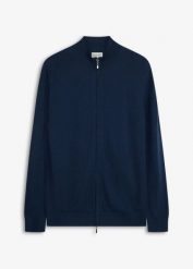 Delikatny kardigan z eleganckiej wełny merynosowej. Niebieskie kardigany męskie bonprix, l, bez wzorów, z wełny, eleganckie, bez kołnierzyka. Za 169.99 zł.