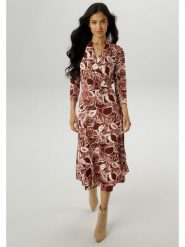 Aniston Sukienka w kolorze bordowo-beżowym rozmiar: 42. Brązowe sukienki damskie Aniston, bez wzorów, z wiskozy, bez kołnierzyka, bez ramiączek, maxi, kopertowe. Za 95.99 zł.