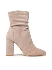 DeeZee Botki WYL3236-1 Beżowy. Brązowe botki damskie DeeZee, z materiału, bez obcasa, na słupku, bez zapięcia. Za 119.99 zł.