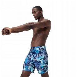 Spodenki Męskie Leaves Boardshorts. Niebieskie szorty męskie Speedo, z materiału, bez kołnierzyka. Za 270.99 zł.