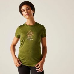 Koszulka turystyczna damska Fingal IX. Zielone t-shirty damskie Regatta, bez wzorów, z tkaniny, bez kołnierzyka. Za 149.50 zł.