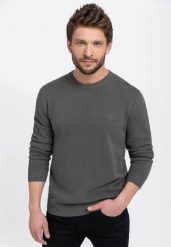 Bawełniany sweter S-MIKO. Szare swetry męskie Volcano, l, bez wzorów, z bawełny, bez kołnierzyka. Za 149.99 zł.