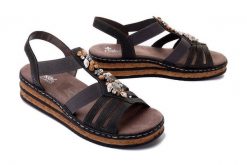 RIEKER 62949-45 grey, sandały damskie. Szare sandały damskie Rieker, bez wzorów, bez obcasa, na koturnie. Za 179.94 zł.