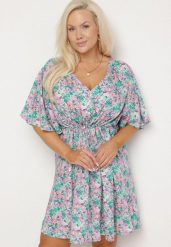 Fioletowa Sukienka z Wiskozy Ściągana w Talii w Kwiaty Liranette. Fioletowe sukienki damskie Born2be, na co dzień, l, bez wzorów, z jeansu, eleganckie, bez kołnierzyka, bez ramiączek, mini. W wyprzedaży za 59.99 zł.