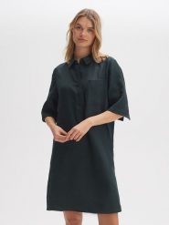 OPUS Lniana sukienka w kolorze antracytowym rozmiar: 44. Czarne sukienki damskie Opus, bez wzorów, ze lnu, bez kołnierzyka, bez ramiączek, mini. Za 143.99 zł.