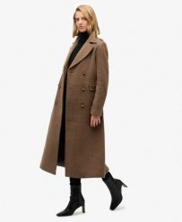 Płaszcz z Mieszanki Wełny z Podwójnym Rzędem Guzików. Brązowe płaszcze damskie Superdry., m, bez wzorów, z wełny, eleganckie. Za 1,037.15 zł.