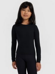 4F Longsleeve slim gładki dziewczęcy - czarny 134 (8-9 lat). Czarne koszulki dziewczęce 4f, bez wzorów, z bawełny, bez ramiączek. Za 49.99 zł.