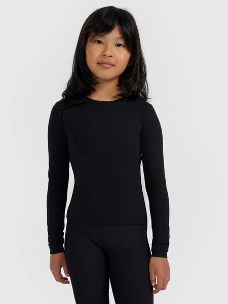 4F Longsleeve slim gładki dziewczęcy - czarny 134 (8-9 lat). Czarne koszulki dziewczęce 4f, bez wzorów, z bawełny, bez ramiączek. Za 49.99 zł.