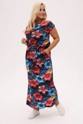 Granatowa sukienka Florida MAXI w hibiskusy i tropikalne kwiaty PLUS SIZE XXL OVERSIZE. Sukienki damskie Moda Size Plus Iwanek, do pracy, na lato, l, bez wzorów, z dzianiny, biznesowe, bez kołnierzyka, plus size, bez ramiączek, maxi, oversize. Za 319.90 zł.