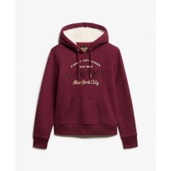 Damska bluza z kapturem z metalicznym logo Superdry Luxe. Brązowe bluzy sportowe damskie Superdry., ze skóry. W wyprzedaży za 332.60 zł.