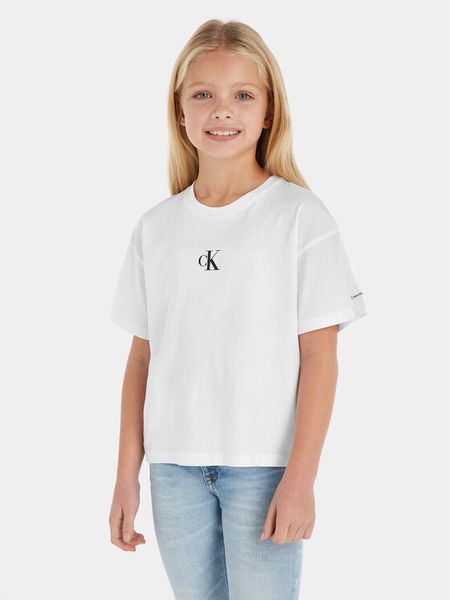 Calvin Klein Jeans T-Shirt IG0IG02136 Biały Boxy Fit. Białe koszulki dziewczęce Calvin Klein Jeans, z bawełny. Za 69.99 zł.