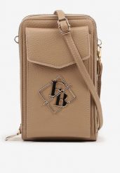 Ciemnobeżowa Mała Torebka z Metaliczną Ozdobą Seniffia. Brązowe shopper bag damskie Renee, z aplikacjami, z jeansu, małe, bez dodatków. Za 69.99 zł.