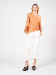 Pinko Bluzka "Birillo" | 100719 A0EZ | Kobieta | Pomarańczowy. Brązowe bluzki damskie Pinko, bez wzorów, z poliesteru, eleganckie, z asymetrycznym kołnierzem, bez ramiączek. W wyprzedaży za 239.00 zł.