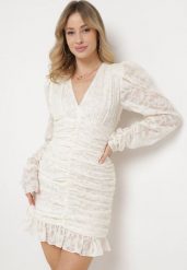 Beżowa Sukienka Mini z Tkaniny Plumeti z Marszczeniem Werenia. Brązowe sukienki damskie Born2be, na co dzień, l, bez wzorów, z tkaniny, eleganckie, bez kołnierzyka, bez ramiączek, mini. W wyprzedaży za 135.99 zł.