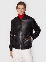 Hugo Kurtka skórzana Lenno 50481934 Czarny Slim Fit. Czarne kurtki męskie Hugo, m, bez wzorów, ze skóry, bez kaptura. Za 1,749.00 zł.