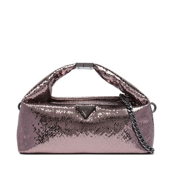 Torebka Guess. Szare torebki klasyczne damskie Guess, z aplikacjami, wizytowe, bez kołnierzyka, bez ramiączek. Za 544.99 zł.
