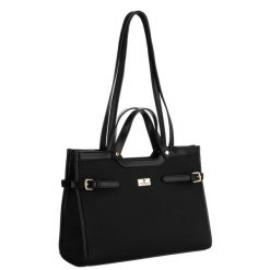 Czarna torebka damska zamykana klipsem magnetycznym, zawieszona na wygodnych uchwytach - Peterson. Czarne torebki klasyczne damskie Peterson, bez wzorów, z tworzywa sztucznego, duże, bez dodatków. Za 149.99 zł.