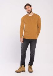Sweter basic S‑RADO. Żółte swetry męskie Volcano, m, bez wzorów, z bawełny, bez kołnierzyka. Za 149.99 zł.