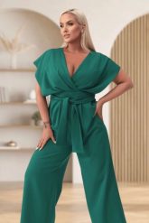 Elegancki kombinezon Valentina w kolorze butelkowej zieleni XXL OVERSIZE. Zielone kombinezony damskie Moda Size Plus Iwanek, s, bez wzorów, z elastanu, eleganckie, bez kołnierzyka, bez ramiączek, krótkie. Za 469.90 zł.