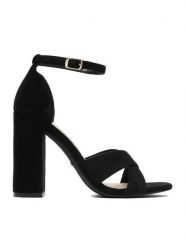 DeeZee Sandały CEO-9988 Czarny. Czarne sandały damskie DeeZee, bez wzorów, z materiału, bez obcasa, na słupku. Za 139.99 zł.