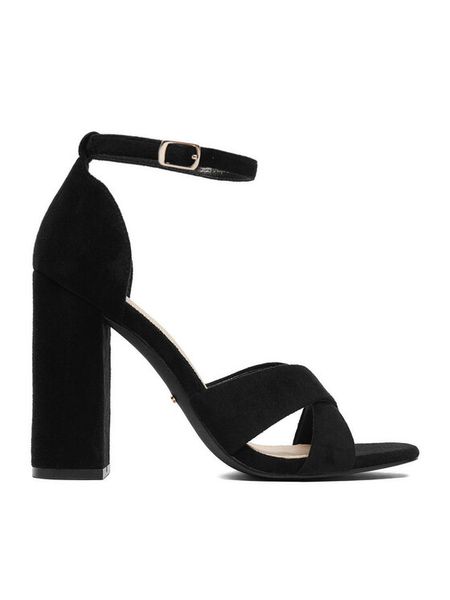 DeeZee Sandały CEO-9988 Czarny. Czarne sandały damskie DeeZee, bez wzorów, z materiału, bez obcasa, na słupku. Za 139.99 zł.