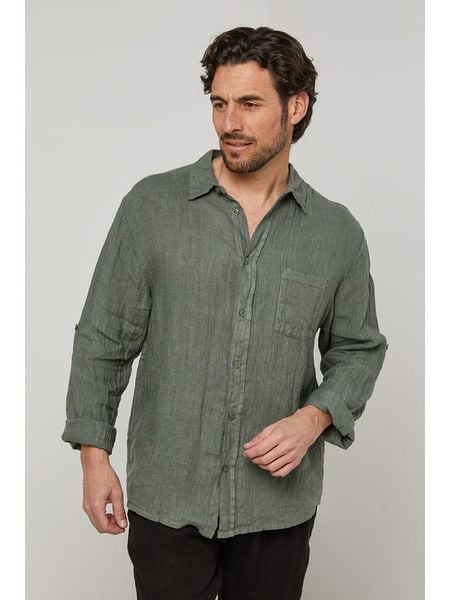 Lin Passion Lniana koszula w kolorze zielonym rozmiar: L/XL. Zielone koszule męskie Lin Passion, l, bez wzorów, ze lnu, bez kołnierzyka, bez ramiączek. Za 164.95 zł.