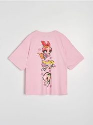 Bawełniana koszulka z nadrukiem The Powerpuff Girls - begonia. T-shirty damskie Sinsay, l, bez wzorów, z bawełny, bez kołnierzyka. Za 39.99 zł.