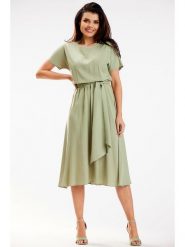 Awama Sukienka w kolorze khaki rozmiar: XL. Brązowe sukienki damskie Awama, xl, bez wzorów, z tkaniny, bez kołnierzyka, bez ramiączek, midi. Za 214.70 zł.
