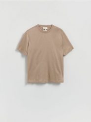 T-shirt regular z bawełną merceryzowaną - beżowy. Brązowe t-shirty męskie Reserved, l, bez wzorów, z bawełny, bez kołnierzyka. Za 99.99 zł.