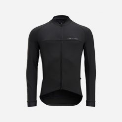Bluza rowerowa Triban RC100 długi rękaw. Czarne bluzy bez kaptura męskie VAN RYSEL, bez wzorów, z elastanu, sportowe, bez kołnierzyka, bez ramiączek. Za 99.99 zł.