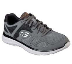 Buty sportowe Sneakersy męskie, Skechers Satisfaction-Flash Point. Szare buty sportowe na co dzień męskie Skechers, na lato, z materiału, bez zapięcia, trekkingowe. Za 199.99 zł.
