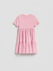Bawełniana sukienka - pastelowy róż. Czerwone sukienki dziewczęce Reserved, bez wzorów, z bawełny, bez ramiączek. Za 55.99 zł.