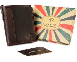 Portfel brązowy retro Rovicky N1226-RHP-5463 BROWN. Brązowe portfele męskie ROVICKY, bez wzorów, ze skóry. Za 81.99 zł.