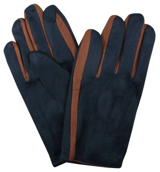 Miękkie i Delikatne Rękawiczki Męskie - Bawełniane - Granat z Brązem. Rękawiczki męskie Em men's accessories, na jesień, bez wzorów, z bawełny. Za 99.00 zł.