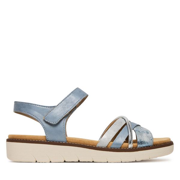 Sandały Remonte. Niebieskie sandały damskie Remonte, bez wzorów, bez obcasa, na płaskiej podeszwie. Za 271.99 zł.