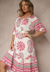 Różowa Pudełkowa Sukienka z Wiskozy w Abstrakcyjny Wzór Revirelle. Czerwone sukienki damskie Renee, na spotkanie biznesowe, na lato, l, bez wzorów, z materiału, eleganckie, bez kołnierzyka, bez ramiączek, midi. Za 69.99 zł.