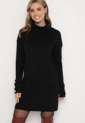 Czarna Sukienka z Golfem Bawełną i Wełną Ozdobiona Guzikami Ilathor. Czarne sukienki damskie Born2be, na co dzień, m, bez wzorów, z bawełny, eleganckie, bez kołnierzyka, bez ramiączek, maxi, kopertowe. W wyprzedaży za 71.99 zł.