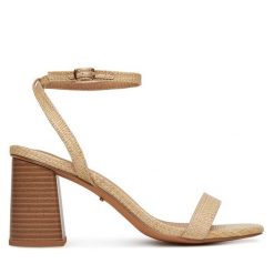 Sandały DeeZee. Brązowe sandały damskie DeeZee, bez wzorów, bez obcasa, na słupku. Za 129.99 zł.