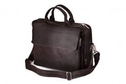 Skórzana torba męska na ramię, torba na laptop SOLIER ciemnobrązowa. Brązowe torby męskie na ramię Solier, bez wzorów, ze skóry. Za 529.00 zł.