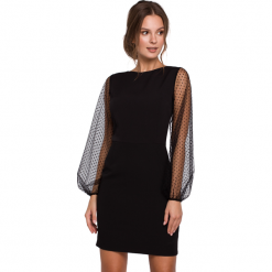 Sukienka elegancka wieczorowa z bufiastymi rękawami z siateczki czarna. Czarne sukienki damskie Sukienki.shop, na wesele, xxl, bez wzorów, eleganckie, bez kołnierzyka, bez ramiączek, mini, dopasowane. Za 229.00 zł.
