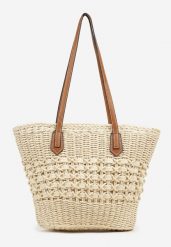 Beżowa Pleciona Torebka Typu Shopper Ulolana. Brązowe shopper bag damskie Renee, bez wzorów, z jeansu, bez dodatków. Za 74.99 zł.