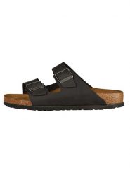 Birkenstock Skórzane klapki "Arizona" w kolorze czarnym rozmiar: 46. Czarne klapki damskie Birkenstock, bez wzorów, bez obcasa. Za 420.66 zł.