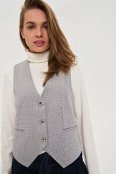 Kamizelka z ozdobnymi guzikami szara. Szare kamizelki damskie MOODO, l, z elastanu. Za 129.99 zł.