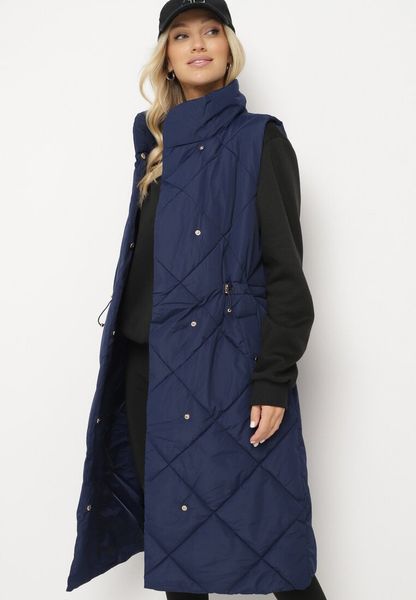 Granatowa Pikowana Kamizelka o Długim Kroju ze Stójką i Kieszeniami Avatheia. Niebieskie kamizelki damskie Born2be, l, z jeansu, długie. Za 139.99 zł.