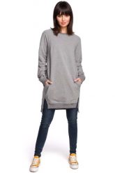 Szara Długa Nierozpinana Bluza z Rozporkami. Szare bluzy bez kaptura damskie MOE, l, z bawełny. Za 249.90 zł.